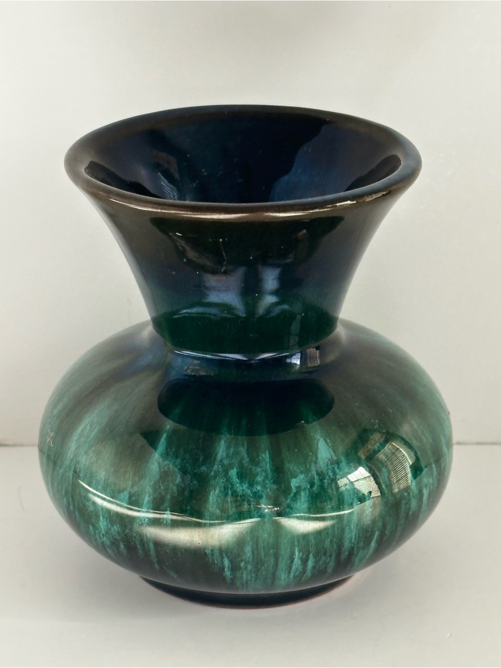 Green and Deep Teal Vintage Ceramic Blue Mountain Pottery drip glaze vase